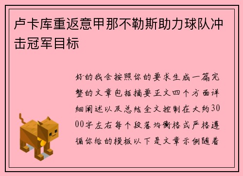 卢卡库重返意甲那不勒斯助力球队冲击冠军目标